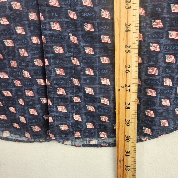 Ralph Lauren Chaps Men's Long Sleeve Bl American Flag Print Shirt Navy SZ L EUC - Picture 12 of 15
